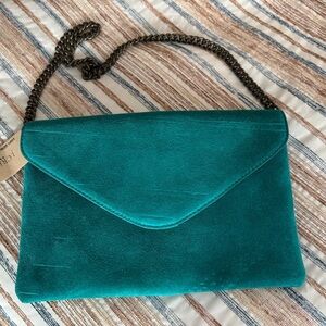 Chic Teal Leather Clutch with Chain Strap